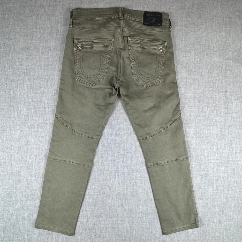 True Religion Rocco Moto SE Relaxed Skinny Jeans Mens 31 Green Denim